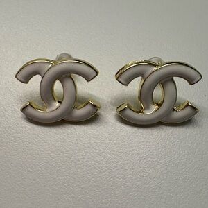 CHANEL Iconic white and Gold Earrings